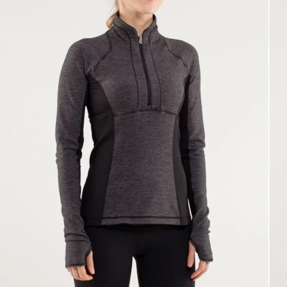 LULULEMON Run Switch Back 1/2 Zip Reversible Pullover grey black/black, size 4 - Picture 2 of 12